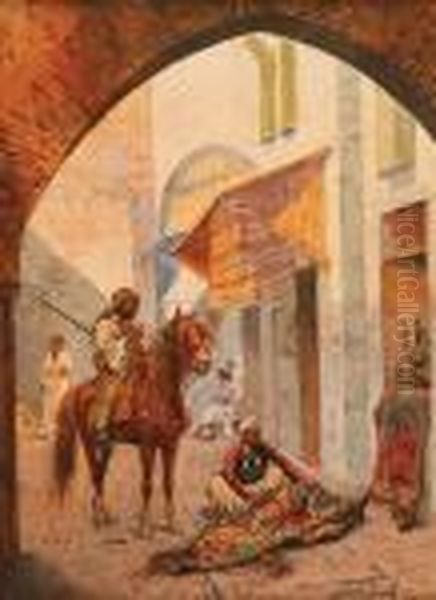 Le Marchand De Tapis Oil Painting by Giulio Rosati