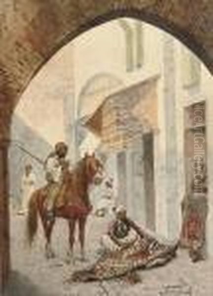 A Carpet Seller Oil Painting by Giulio Rosati