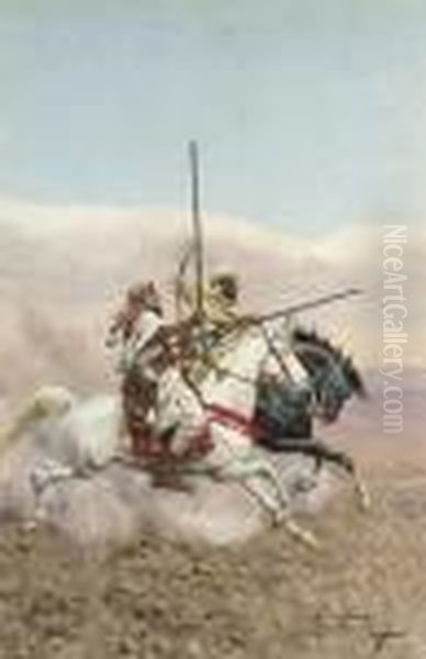 Two Arab Horsemen Oil Painting by Giulio Rosati