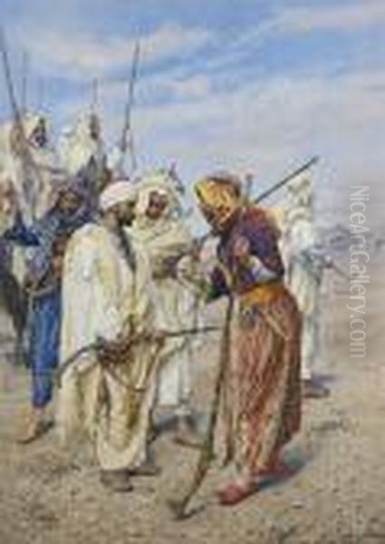 Bedouins Preparing A Raiding Party Oil Painting by Giulio Rosati