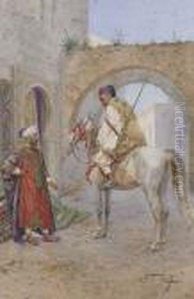 The Carpet Seller And Horseman Oil Painting by Giulio Rosati