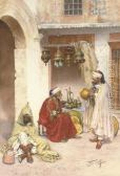 Haggling In The Souk Oil Painting by Giulio Rosati