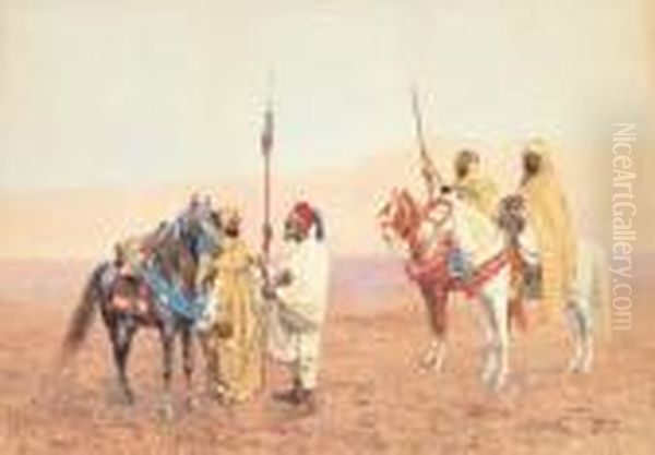 Sosta Di Cavalieri Arabi Nel Deserto Oil Painting by Giulio Rosati