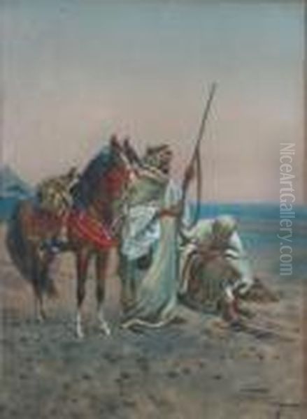 Arab Horsemen Oil Painting by Giulio Rosati