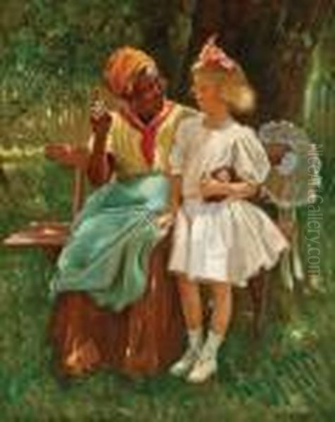 Lesson From Mammy Oil Painting by Harry Herman Roseland