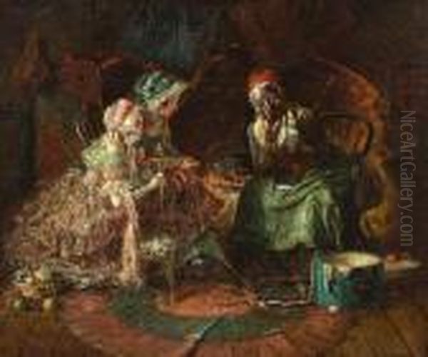 Reading The Tea Leaves Oil Painting by Harry Herman Roseland