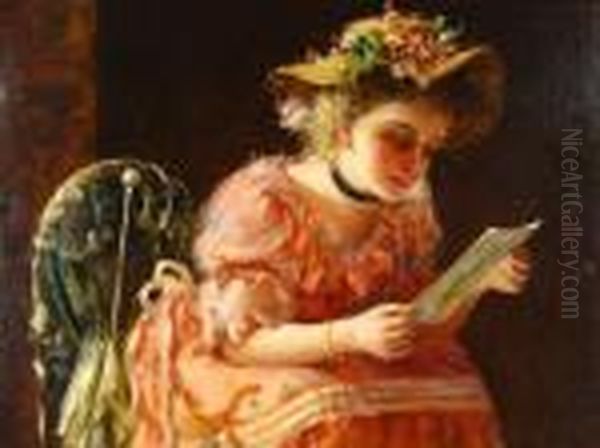 Woman Reading A Letter Oil Painting by Harry Herman Roseland