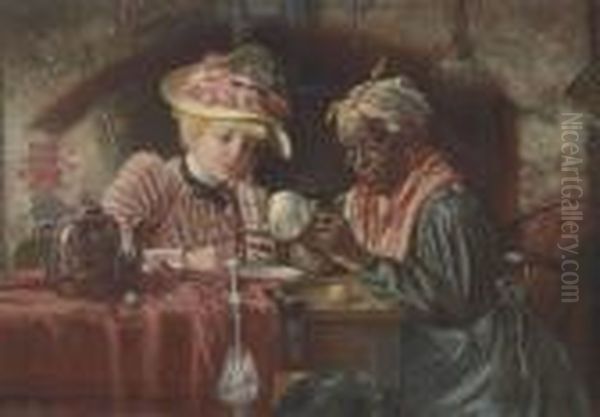 Reading The Tea Leaves Oil Painting by Harry Herman Roseland