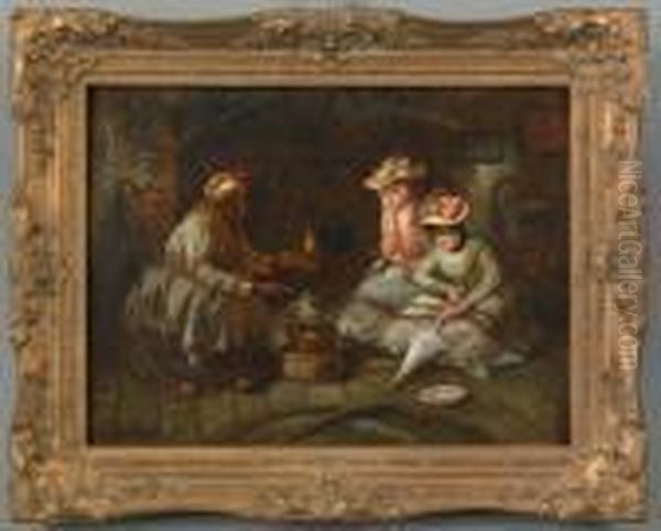 Interior Scene Of A Fortune Teller Oil Painting by Harry Herman Roseland