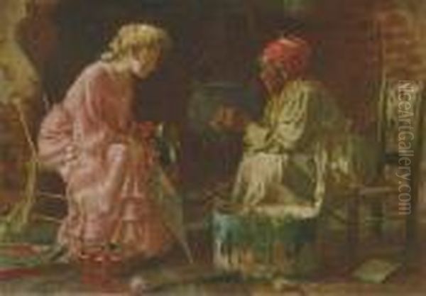 The Knitting Lesson Oil Painting by Harry Herman Roseland