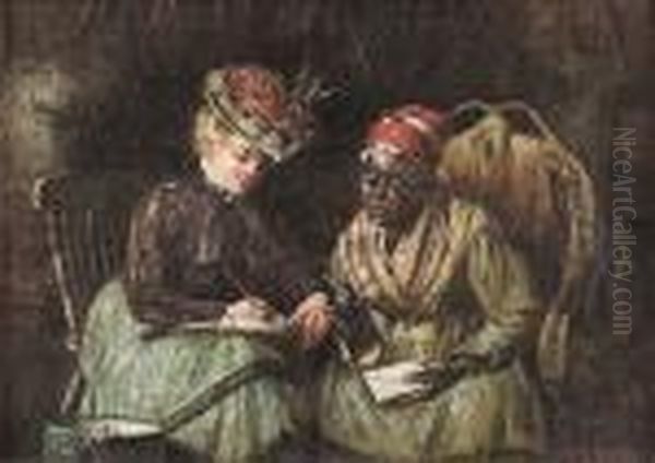 Writing The Letter Oil Painting by Harry Herman Roseland