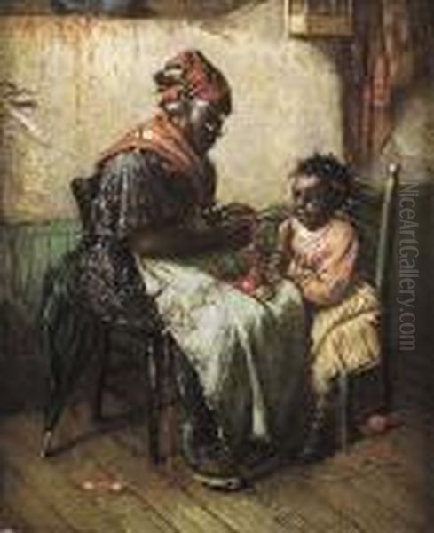 The Knitting Lesson Oil Painting by Harry Herman Roseland