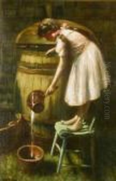 The Old Rain Barrel Oil Painting by Harry Herman Roseland