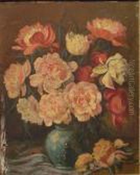 Pink Peonies In A Vase Oil Painting by Harry Herman Roseland