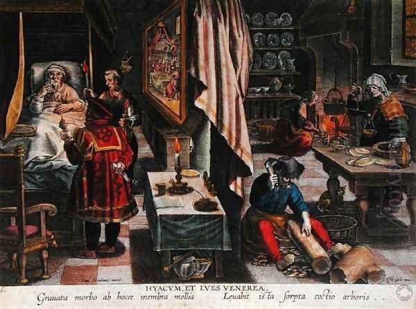 Preparation and Use of Guayaco for Treating Syphilis, engraved by Philip Galle 1537-1612 c.1570 Oil Painting by Giovanni Stradano