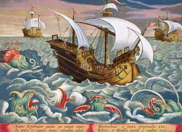 Hunting Sea Creatures, plate 84 from Venationes Ferarum, Avium, Piscium Of Hunting Wild Beasts, Birds, Fish engraved by Jan Collaert 1566-1628 published by Phillipus Gallaeus of Amsterdam Oil Painting by Giovanni Stradano