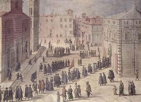 Festival of Homage in the Piazza del Duomo, Florence, 1555 Oil Painting by Giovanni Stradano