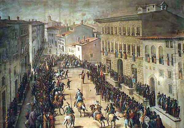 The Saracen Joust in Via Larga, Florence, 1555 Oil Painting by Giovanni Stradano