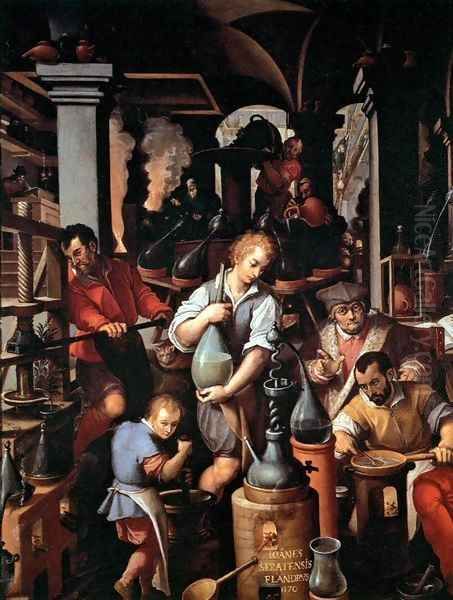 An Alchemist's Laboratory Oil Painting by Giovanni Stradano