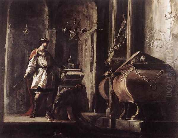 Alexander the Great before the Tomb of Achilles 1630s Oil Painting by Johann Heinrich Schonfeld