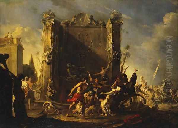 Rape of the Sabine Women Oil Painting by Johann Heinrich Schonfeld