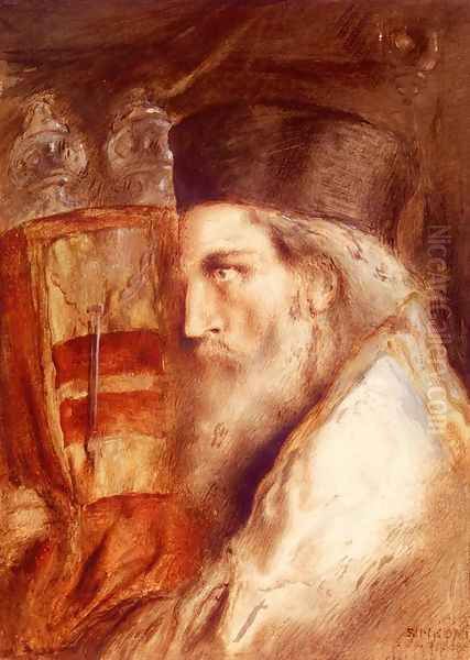 A Rabbi Holding The Torah Oil Painting by Simeon Solomon