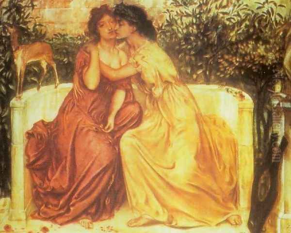 Sappho and Erinna at Mytelene Oil Painting by Simeon Solomon