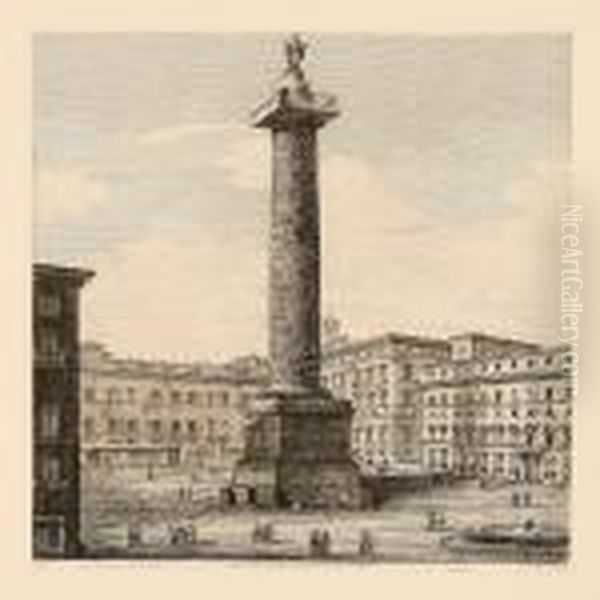 Veduta Delle Colonna Antonina, 
O Sia Piazzacolonna Oil Painting by Luigi Rossini