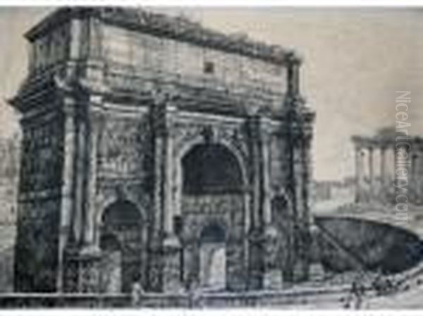 Veduta Dell' Arco Di Settimio Severo; Veduta Dell' Arco Di Settimio Oil Painting by Luigi Rossini