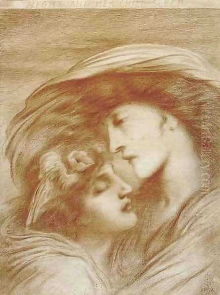 Night and Her Child Asleep Oil Painting by Simeon Solomon