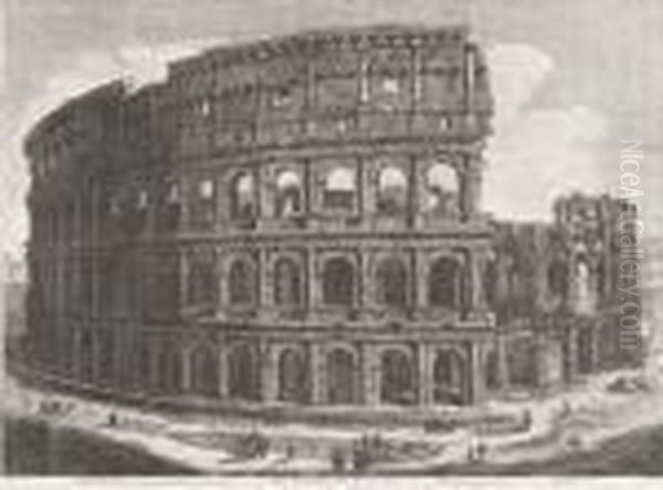 Veduta Dell' Anfiteatro Flavio, Detto Il Colosseo Oil Painting by Luigi Rossini