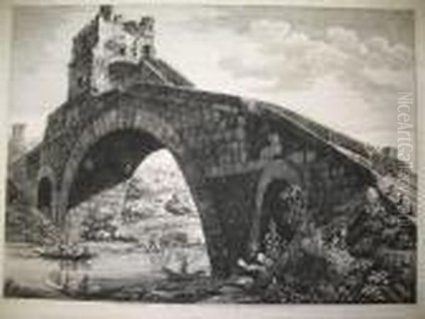 Ponte Salario. Radierung Aus Le 
Antichita Romane 1822.ca.40:56cm. (211) Bogen Angeschmutzt Oil Painting by Luigi Rossini