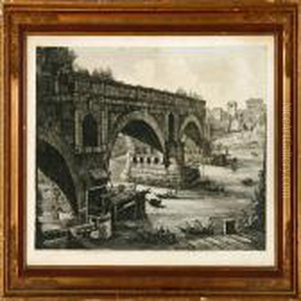 Vedutta Del Ponte Rotto. Oil Painting by Luigi Rossini