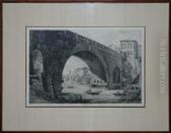 Veduta Di Ponte Cestio Etching,1822 Oil Painting by Luigi Rossini