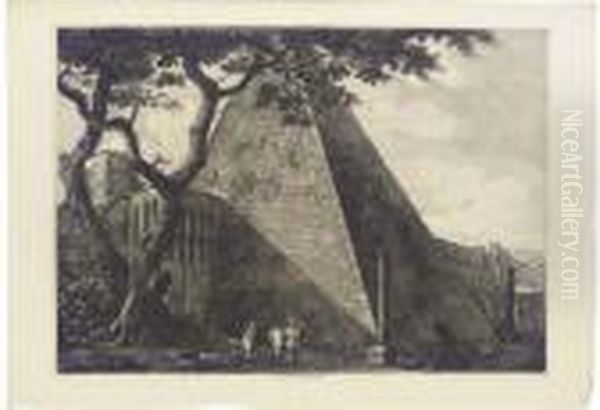 Antichita Romane: Veduta Della Piramide Di C. Cestio Oil Painting by Luigi Rossini