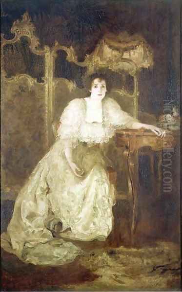 Mrs Patrick Campbell Oil Painting by Simeon Solomon