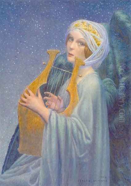 Woman with the lyre Oil Painting by Carlos Schwabe