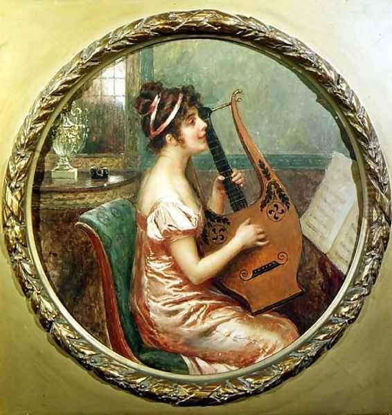 The Lute Player Oil Painting by Cesare Saccaggi