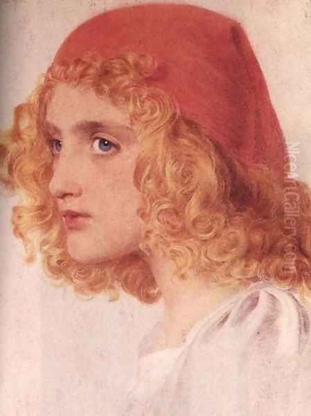 The Red Cap I Oil Painting by Anthony Frederick Sandys