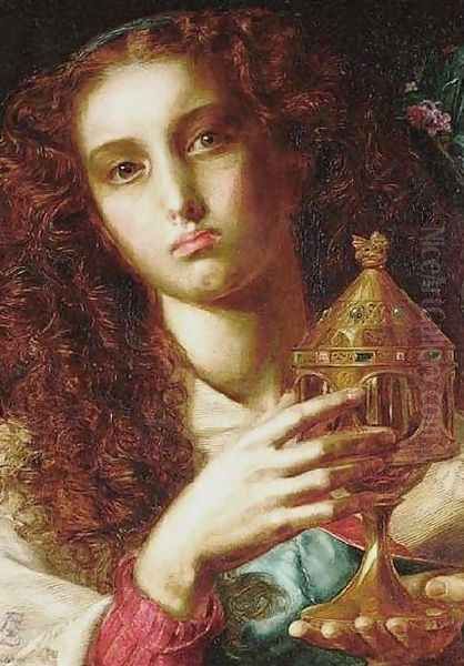 King Pelles' Daughter bearing the Sancgraal Oil Painting by Anthony Frederick Sandys