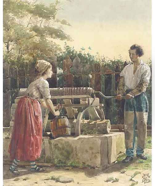 Collecting water from the well Oil Painting by Anthony Frederick Sandys