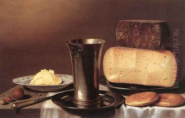 Still-life with Glass, Cheese, Butter and Cake Oil Painting by Floris Gerritsz. van Schooten