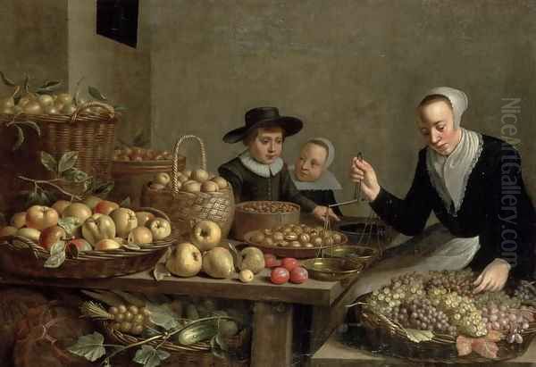 Fruit Stall Oil Painting by Floris Gerritsz. van Schooten