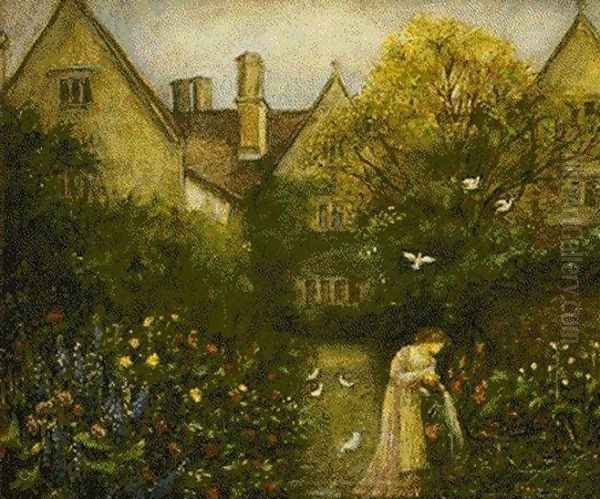 Kelmscott Manor Oil Painting by Maria Euphrosyne Spartali, later Stillman