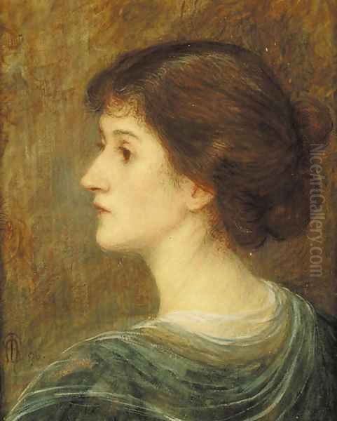 Portrait of Mrs W. St Clair Baddeley, bust-length, in a green dress Oil Painting by Maria Euphrosyne Spartali, later Stillman