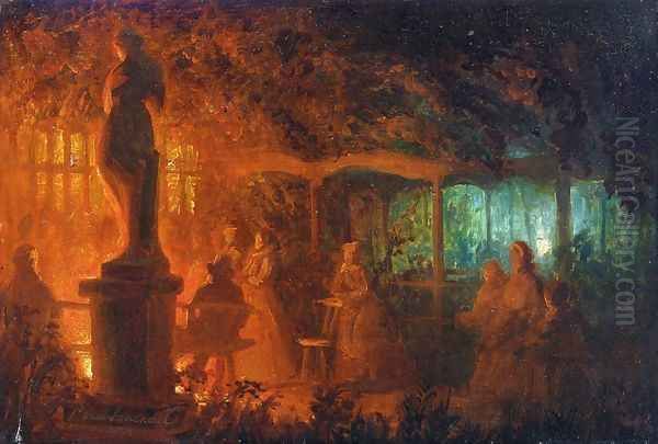 A Study for 'Soiree de feux de Bengale au Vaux-Hall, Parc de Bruxelles' Oil Painting by Petrus van Schendel