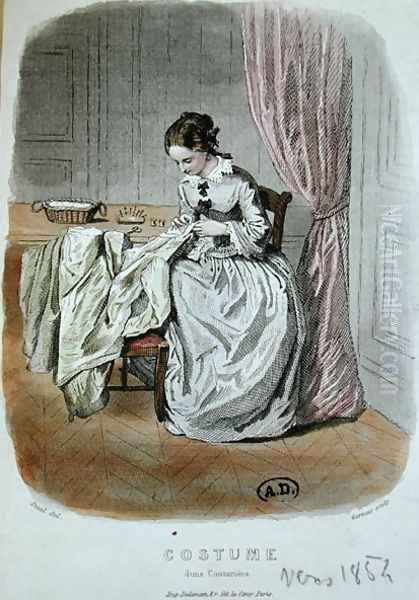 A Couturier at Work, engraved by Gervais 19th century 1854 Oil Painting by Pierre Gustave Eugene (Gustave) Staal