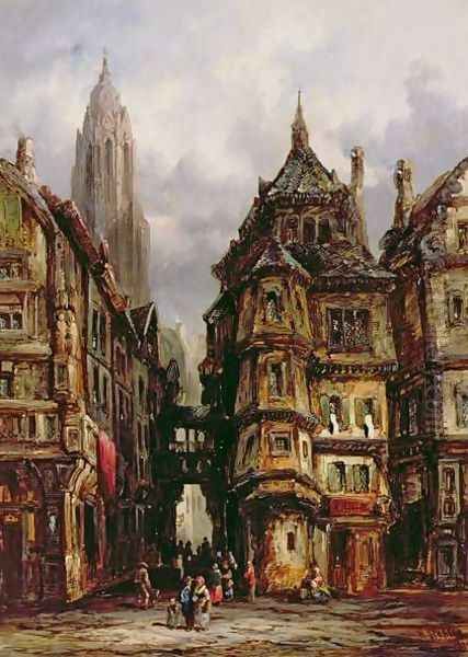 A View in the Jewish Quarter, Frankfurt, 1877 Oil Painting by Henry Thomas Schafer