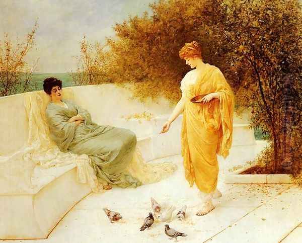 Feeding Doves Oil Painting by Henry Thomas Schafer