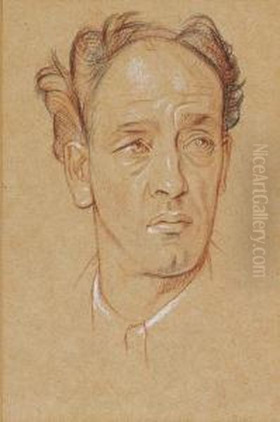 -portrait Head Of James Stephens (1882-1950) Oil Painting by William Rothenstein